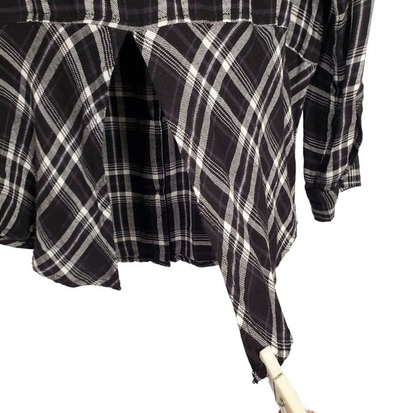 Lucky Brand Womens Size L Shirt Button Plaid Split Back Peplum Skirted Shirttail - Picture 9 of 9